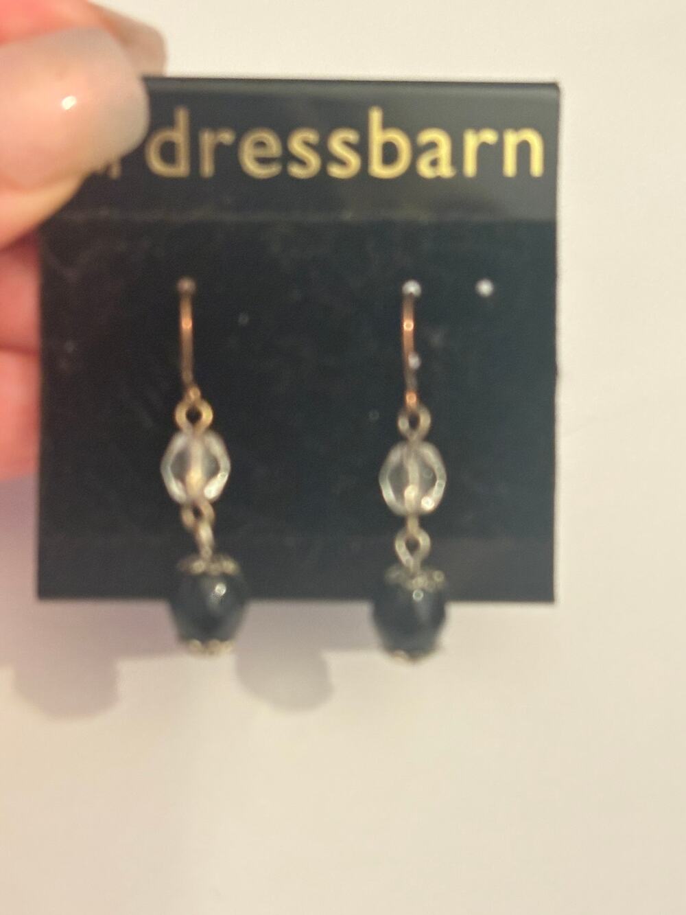 Vintage NOS Dressbarn Black Bead Dangle Earrings